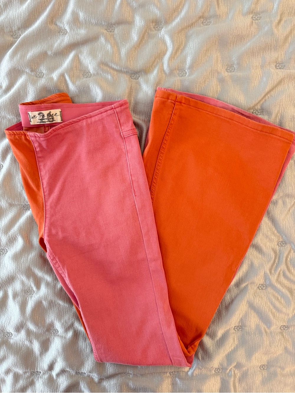 We The Free Two-Tone Pink and Orange Flare Jeans - Picture 5 of 6